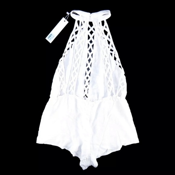 NWT LF Millau Caged Ladder White Drawstring Linen Beach Romper - Picture 10 of 10